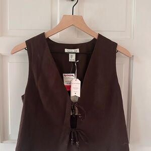 NWT Rachel Zoe Dark Brown Sleeveless Tie-Front Tank